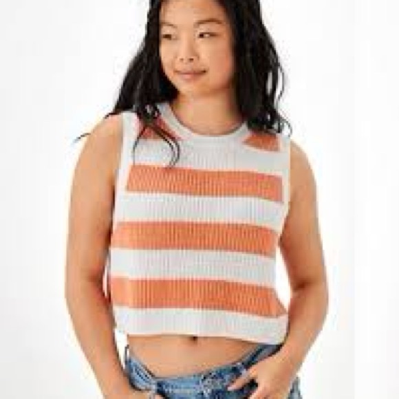 American Eagle Outfitters Orange and White Striped Knit Sweater Vest - Picture 6 of 6